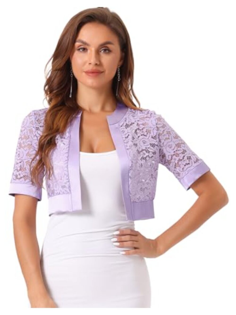 Cropped Floral Lace Sheer Shrug Short Sleeve Bolero
